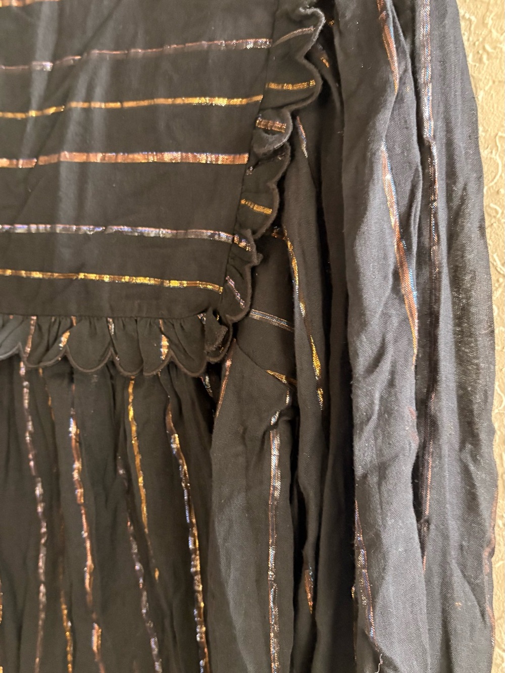 FARM Rio Black Metallic Stripe Ruffle-Yoke Blouse - Picture 6 of 9